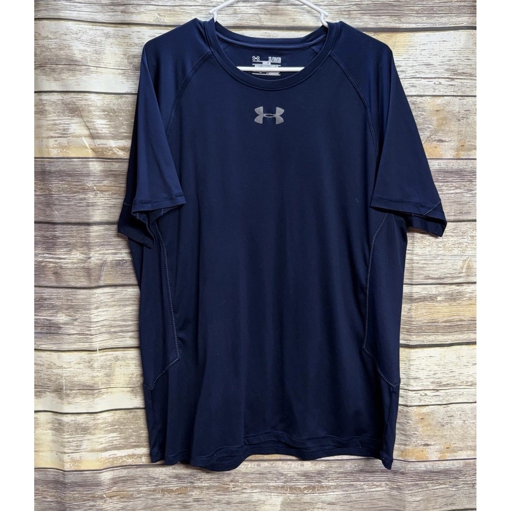Under Armour Shirt Mens XL Blue Short Sleeve Polyester Solid Sport Regular Top